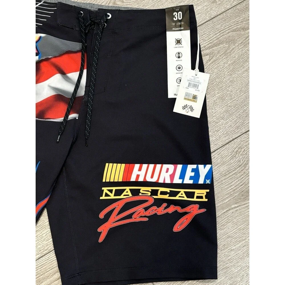 Hurley x Nascar Mens Board Shorts Phantom‎ Racetrack Swim Size 30 Black